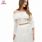 Sexy White Lace Ruffle Off-shoulder Top with Skirt Set
