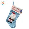 Blue Xmas stockings own Santa Claus in snow pattern custom embroidery label baby first Christmas marry 2017 Big Size Sock