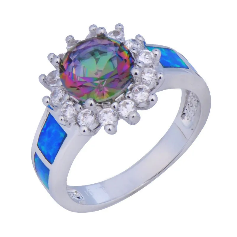 Gorgeous Blue Opal Size6/7/8/9 Colorful Sapphire White CZ 10KT White Gold Filled Band Anel Aneis Women Wedding Rings RP0054