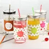 Large capacity 20oz embossing mason glass jar with color metal lid and tin /plastic/paper straw