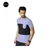 Mens Urban Clothing Blue Color Block Round Neck With Pocket T-shirt