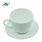 High grade full white ceramic embossed cup and saucer