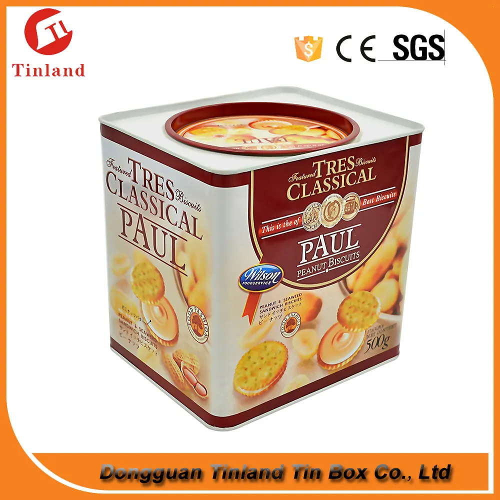 square metal tin cans for food canning storage biscuit tin box