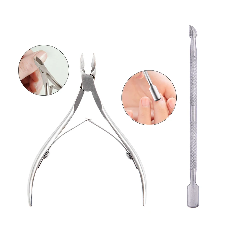 ROSALIND-2PCS-Cuticle-Pusher-Nail-Art-Tools-2-Way-Spoon-Pusher-Stainless-Steel-Nipper-Cuticle-Hangnails