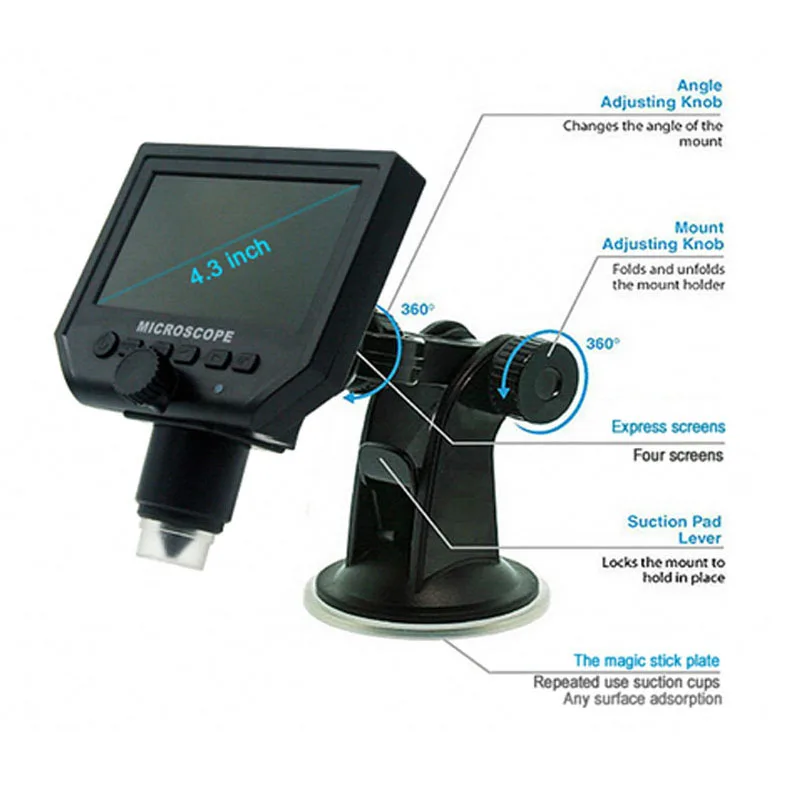 Portable VGA Video Microscope 1-600X 3.6MP USB Digital Electronic Microscope with 4.3 HD OLED Screen for PCB Motherboard Repair3