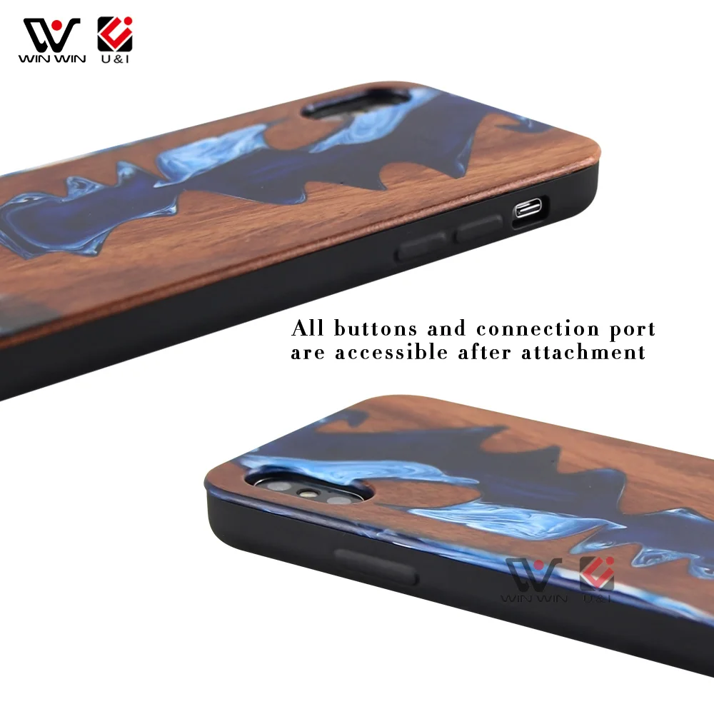 Colorful Epoxy+Wood Anti-Scratch Shock Absorption Cover Phone Case For iPhone Xs