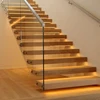 Red Oak Wood Tread Stairs Floating Cantilevered Staircase