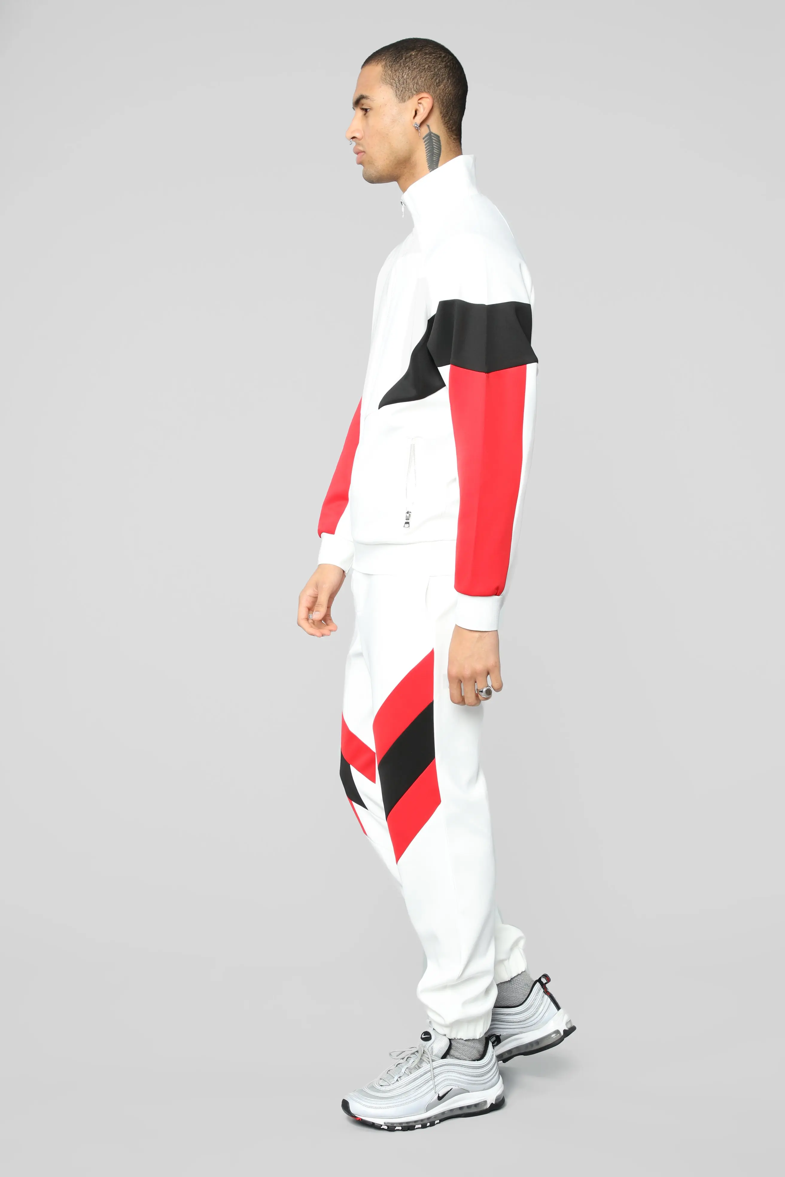 White Wavy Zipper Track Jacket Men Gym Wear Track Suits Set Sporting