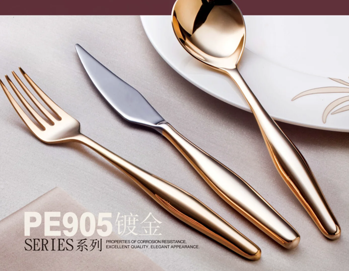 Chinabrett - Royal Gold Plated z nerezové oceli 72 krémů sada nerezových zlatých příborů 10