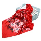 Factory Wholesale Price Women Fashion Red Flower Print Big Square Scarf Head Neck Muslim Hijab Shawl Wraps Scarves 90x90cm