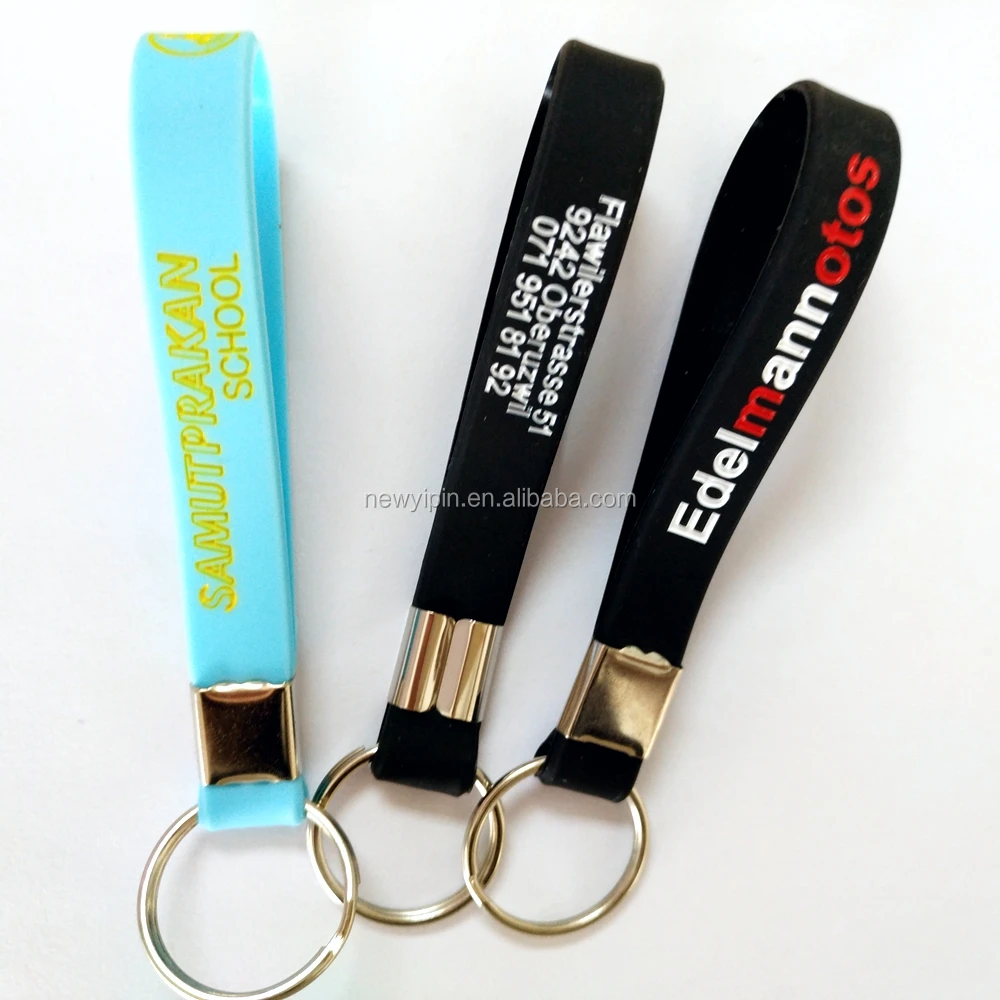 custom logo ad loop keyring silicone wristband keychains with a