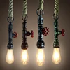 LOFT Water Pipe Hemp Rope Pendant Lamps Antique Industrial Chandelier Retro Hanging Light
