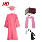 Lovely Pink 100% Matte Polyester Children Graduation Sets Caps and Gowns and Stoles and Diploma Covers and Key Chains