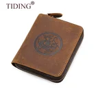 Tiding Handmade Leather Men Bifold Wallets Genuine Leather Coin Holder Zipper Wallet