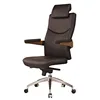 Unique Wood Back Swivel Ergonomic Office Leather Chair Revolving Executive Reclining Office Chair