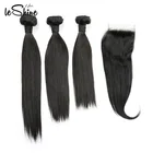 Silk Top Closure And Hair Bundles Straight Brazilian Hair Bundles With Closure