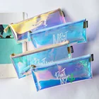Laser Pencil Case Transparent Zipper Stationery Pouch Cosmetic Bag Pen