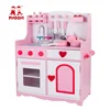 Pretend children role play toy pink stove wooden kids play kitchen set with accessories