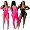 2019 Hot Women's Mesh Glam Jumpsuit Pink Sexy Clubbing