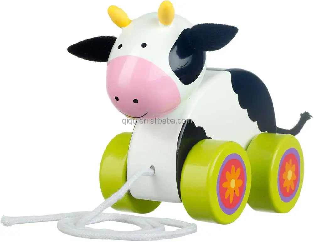 2015 qiqu baby toys cow pull along baby/toddler/child wooden