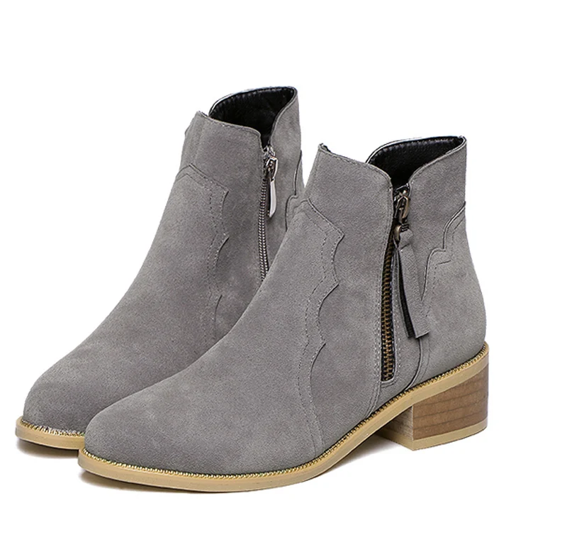grey suede booties low heel