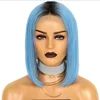 150% Density Blue Pink Blonde Red Purple Gray Colored Full Lace Front Bang Short Bob Wigs