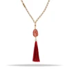 Wholesale Coral Druzy Natural Stone Cotton Tassel Pendant Bead Long Necklace For Women