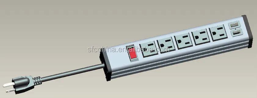 dual USB port charger UL 5 outlet power strip