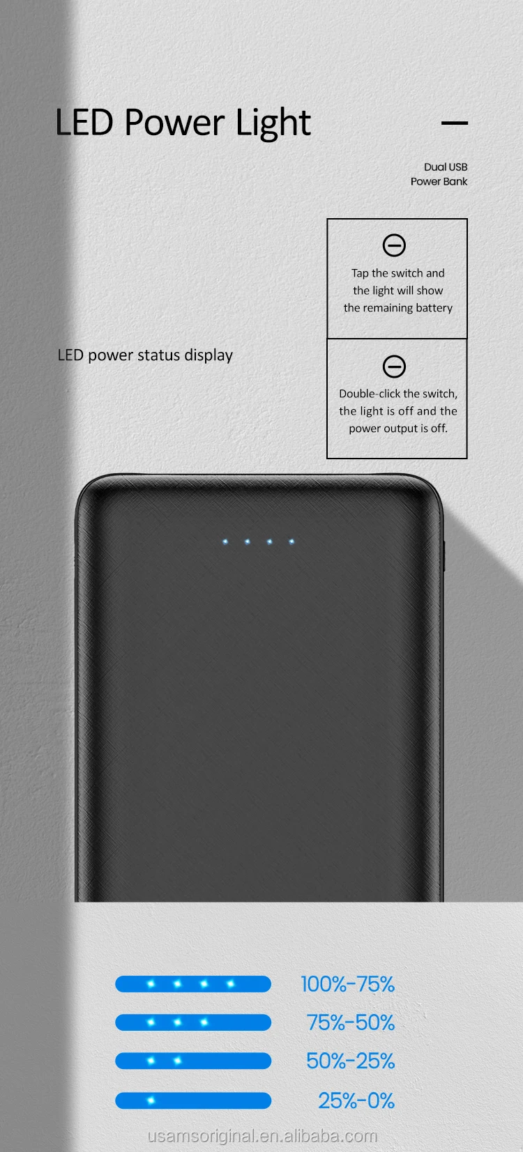USAMS CD80 Customize Dual USB Outputs Inputs Portable Fast Charge Powerbank 20000 mAh - ANKUX.COM