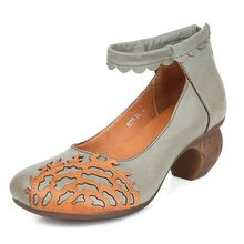 2017 Handmade Retro Leather Shoes Women Pumps High Heels Back Zip Women's Dress Shoes