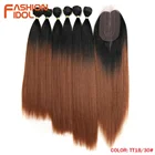 Weave Hair Bundles Noble Gold Synthetic Hair Weft Yaki Straight Synthetic Weaving 6 Bundles And 1 Closure