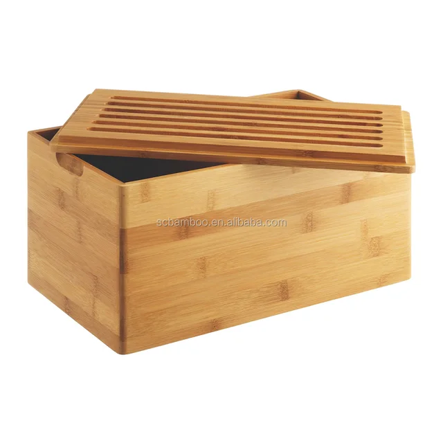 bamboo bread storage bin with cutting board lid