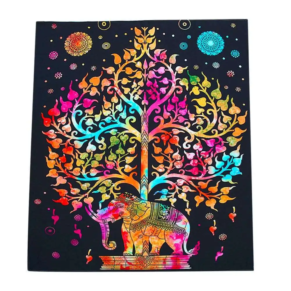 Hot Indian Bohemian Tapestry Elephant Peacock Boho Wall Hanging Carpet Bedspread Beach Picnic Blanket Pad 130x150cm/153x203cm