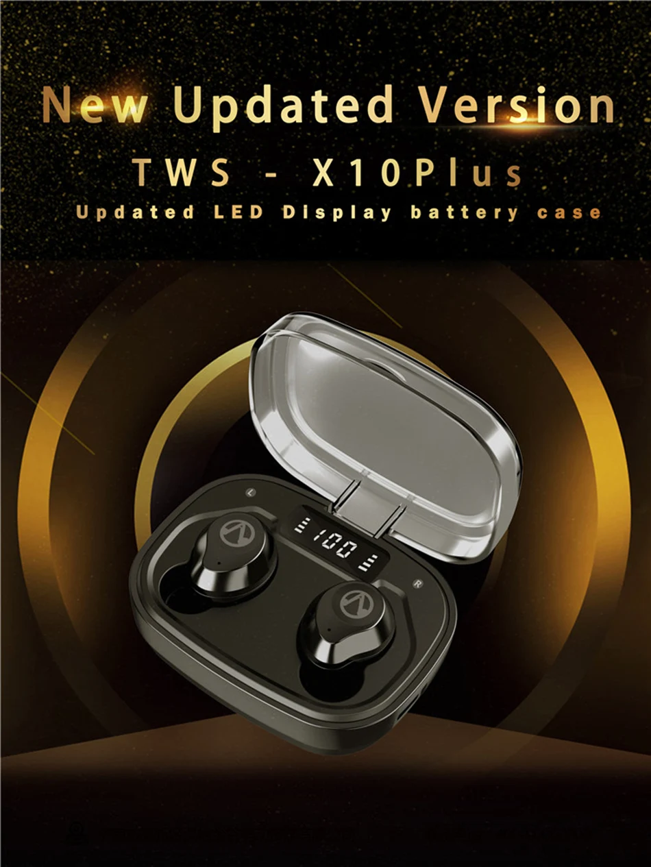 TWS X10 Plus IPX7 Waterproof Wireless Earbuds Bluetooth 5.0 Stereo Music Earphone Earpiece Sport Headphone 1600mAh Charging Case - ANKUX.COM