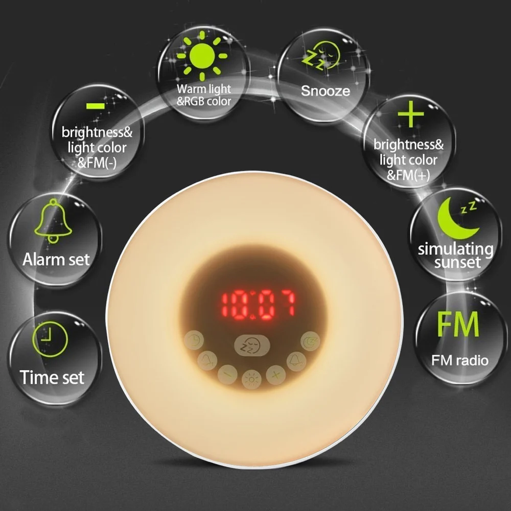 Alarm clock led light desktop touch wireless speaker for quran with night lamp stereo sound BT 4.2 wake up bell - ANKUX.COM
