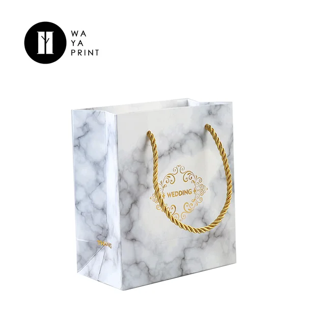 custom marble printing wedding gift bag with gold hot stamping