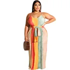 Stripe Colorful Print Plus Size Sleeveless Sexy Casual Ladies Clothing Women Bodycon Dress
