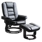 Synthetic Leather Home and Office Use Manual Recliner Chair and Ottoman Set with Swiveling Mahogany Wooden Base