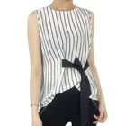 Fashion Women Chiffon Striped Bow Elegant Lady Blouses Girl Sleeveless Top