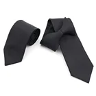 Custom Logo Black Woven Security Necktie Plain Solid Color Krawat Mens Polyester Tie