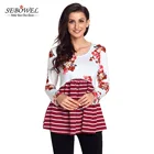 Wine Striped Women Babydoll Tunic Floral Tops