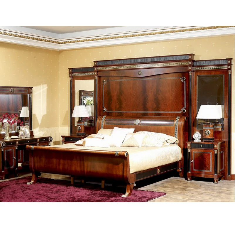 YB10 Italia tradizionale antico mogano king size camera da letto matrimoniale set royal villa mobili camera da letto in legno massello