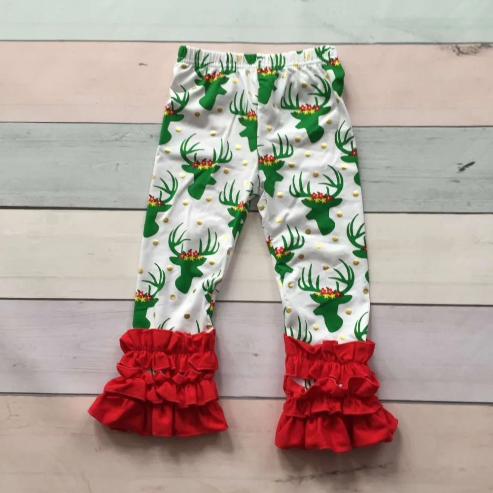 girs spring icing leggings pant Christmas ruffle pant in stock children trousers infant girl clothes toddler cotton ruffle pants