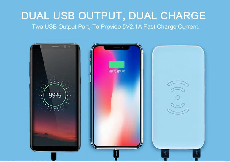 Promotional Universal latest warner charger 20000mah qi wireless power bank two side with Flashlight - ANKUX.COM