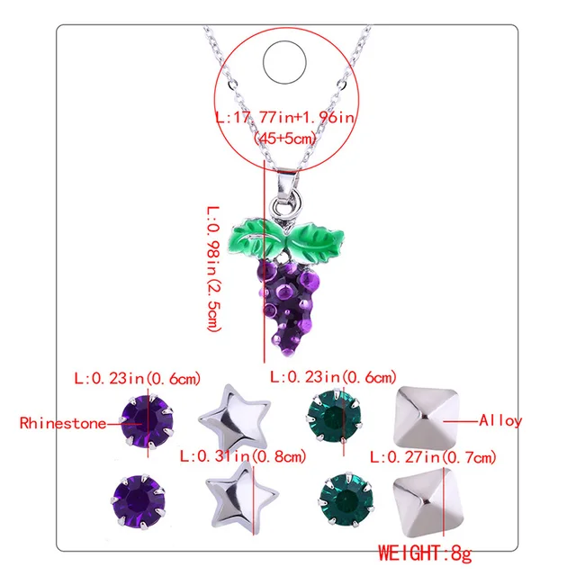 korean fashion ornament suit crystal grape jewelry sets silver