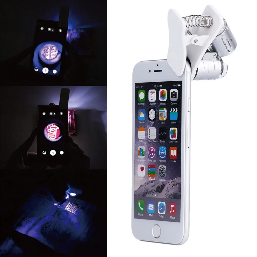 Wholesale 9882W 60X Magnifying Universal Mobile Phone LED Microscope Magnifier with Clip
