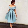 Simple Light Blue Satin Off Shoulder Women Short Evening Dresses In Germany