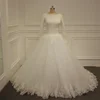 Amanda Novias New Design Long Sleeve Lace Appliqued Ball Gown Muslim Wedding Dress