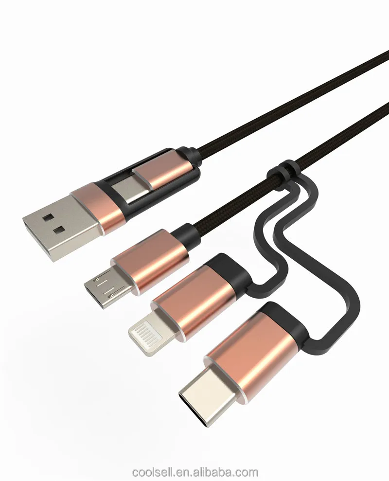 3 In 1 USB Cable Nylon Braided All In One Charging Cord Multi Function