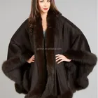 pure cashmere pashmina scarf,cashmere shawl for lady solid color with fox fur trim